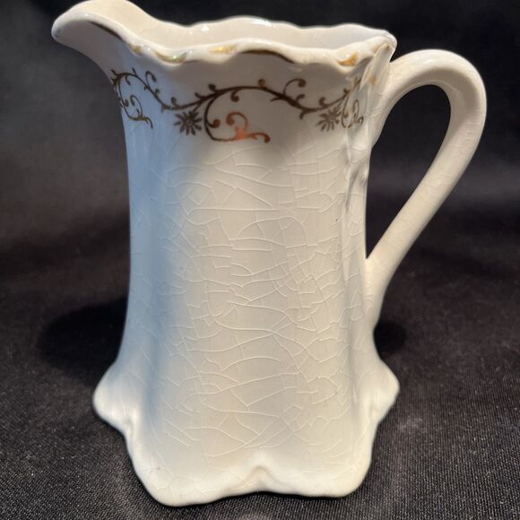 Antique KT & K S-Y China White with Gold Floral 4” Tall Creamer Pitcher Decor - Picture 2 of 11